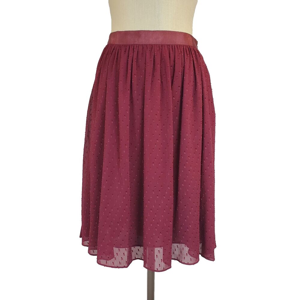 Brooks Brothers Womens Chiffon A-Line Skirt Swiss Dot Textured 8 Wine Red Preppy